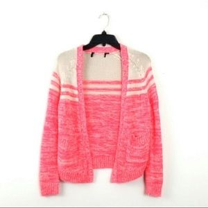 Pink and White Sweater Cardigan